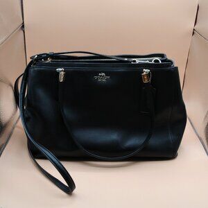 Coach Leather Tote Bag, Black/Gold